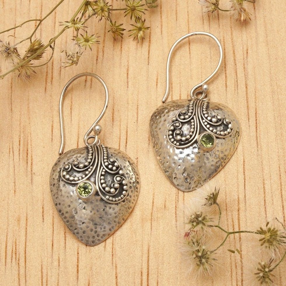 Sterling Silver Heart Earrings with Peridot 'Love's Story'
