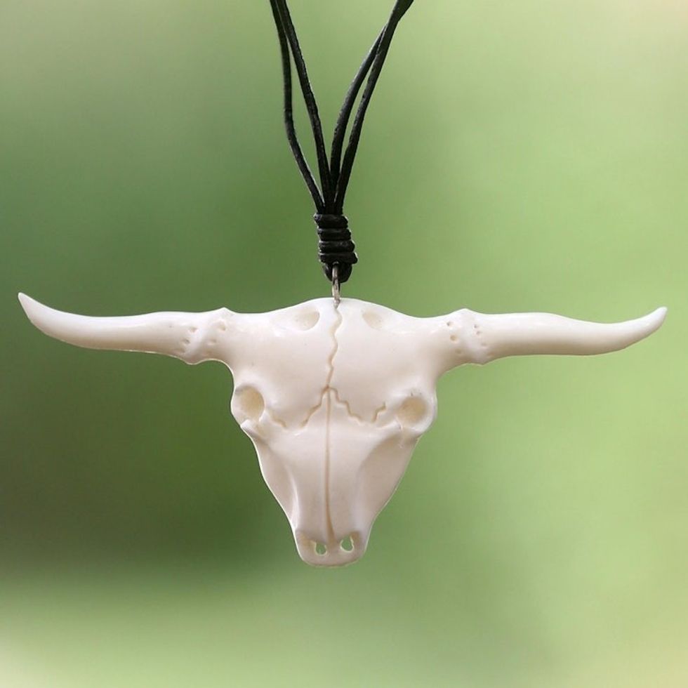 Artisan Crafted Unisex Longhorn Theme Pendant Necklace 'Desert Longhorn'