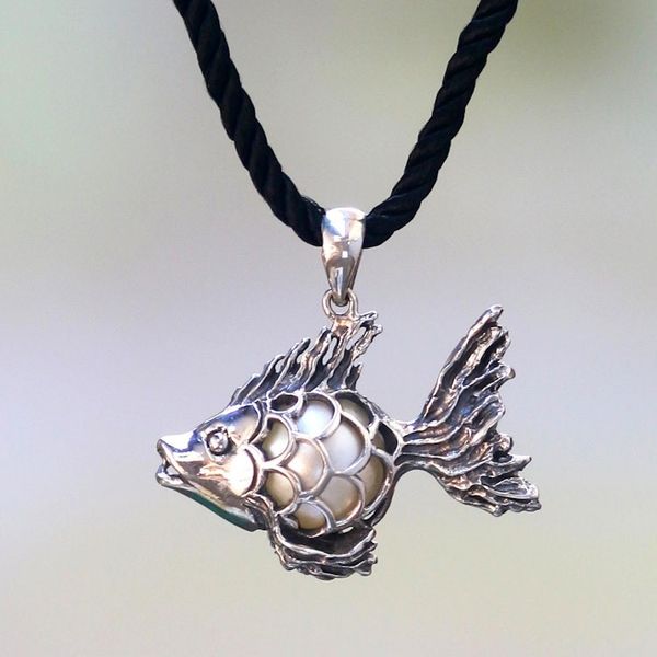 Alternate image for Sterling Silver Goldfish Necklace with a Cultured Mabe Pearl Iridescent Goldfish