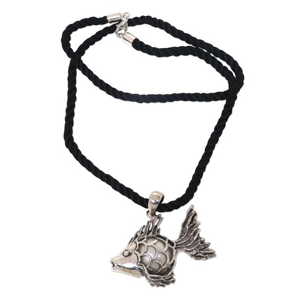 Alternate image for Sterling Silver Goldfish Necklace with a Cultured Mabe Pearl Iridescent Goldfish