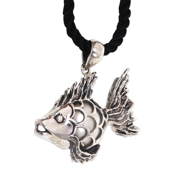 Alternate image for Sterling Silver Goldfish Necklace with a Cultured Mabe Pearl Iridescent Goldfish