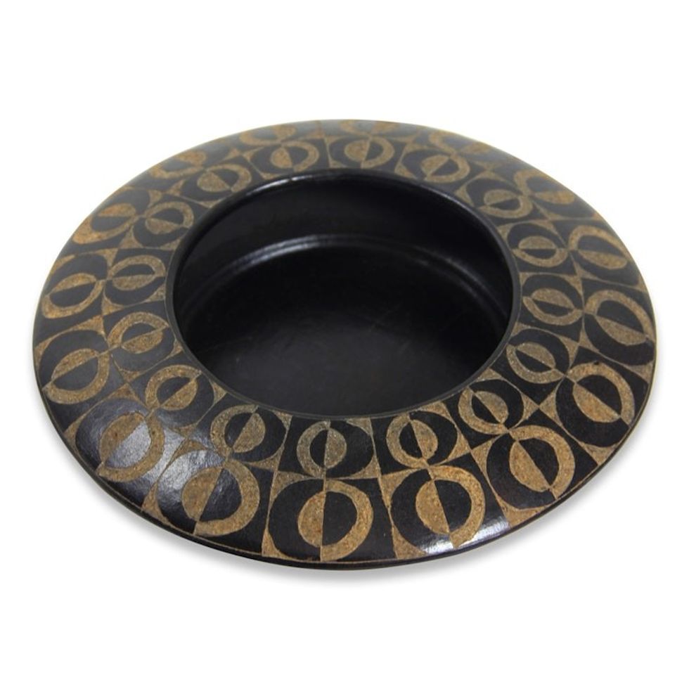 Decorative Black Terracotta Vase from Jave 'Day and Night'