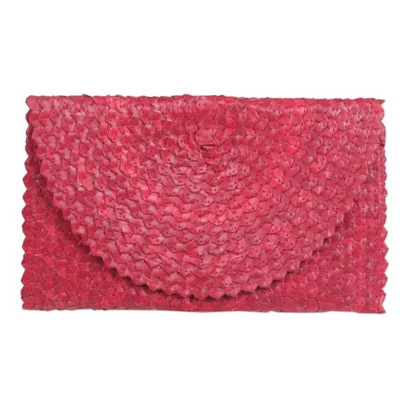 Alternate image for Hand Made Palm Leaf Fiber Clutch Handbag Indonesia Trance in Ruby Red