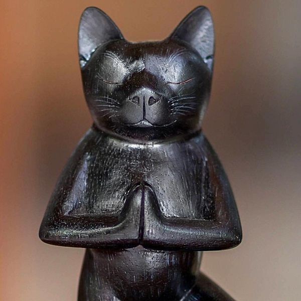 Alternate image for Suar Wood Sculpture Black Cat Tree Pose Yoga