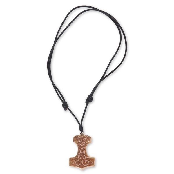 Alternate image for Celtic Design Carved Bone Pendant Necklace on Leather Cord Star Tower