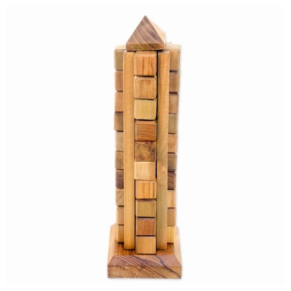 Alternate image for Handmade Javanese Recycled Teak Wood Desktop Puzzle Tower