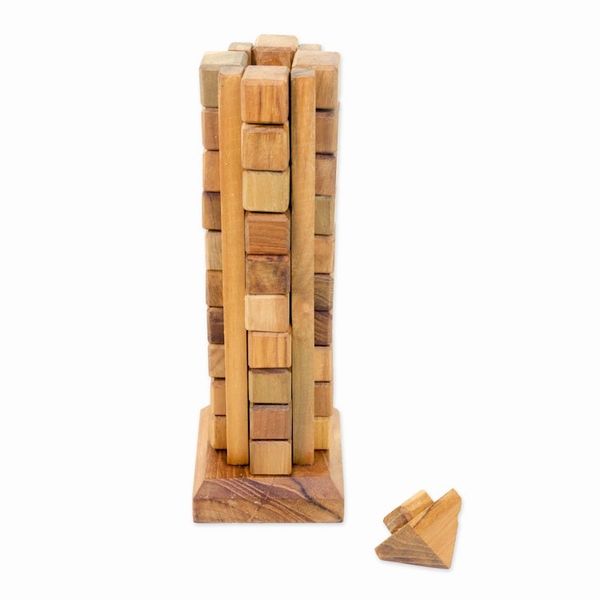 Alternate image for Handmade Javanese Recycled Teak Wood Desktop Puzzle Tower