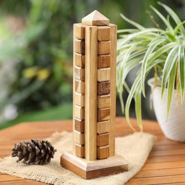 Alternate image for Handmade Javanese Recycled Teak Wood Desktop Puzzle Tower