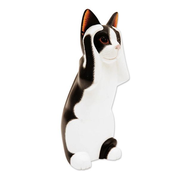 Alternate image for Albesia Wood Sculpture Hear No Evil Spotted Cat