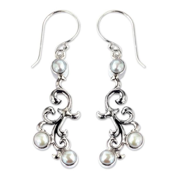 Alternate image for Sterling Silver and Cultured Pearl Dangle Earrings Singaraja Vines