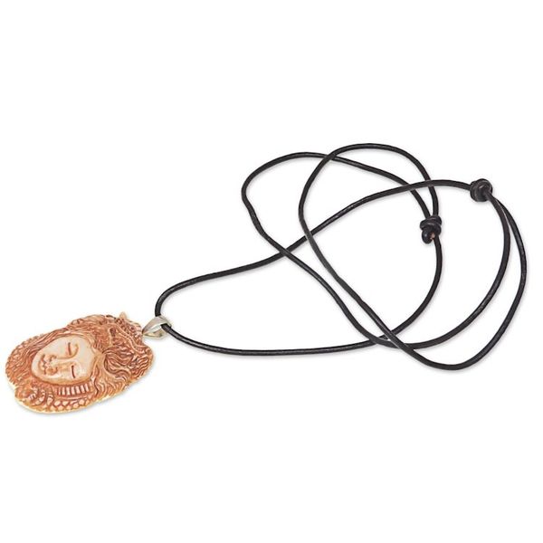 Alternate image for Hand Carved Dragon Theme Necklace in Leather and Bone Dragons Daughter