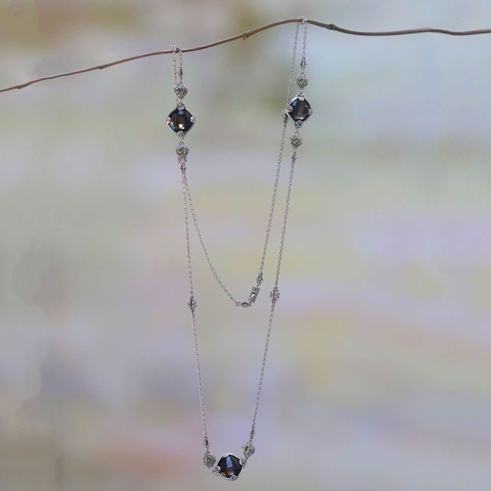 Sterling Silver Necklace with Smoky Quartz and Peridot 'Barabay Kites'