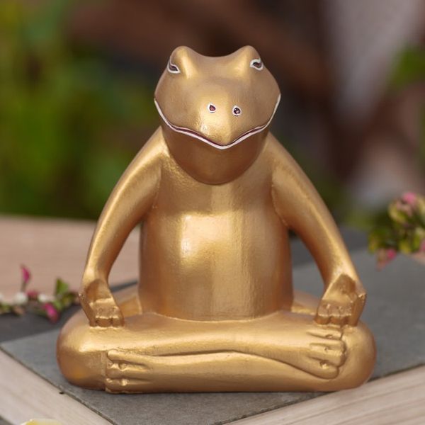 Alternate image for Hand Made Gold Tone Wood Frog Sculpture from Indonesia Peaceful Frog
