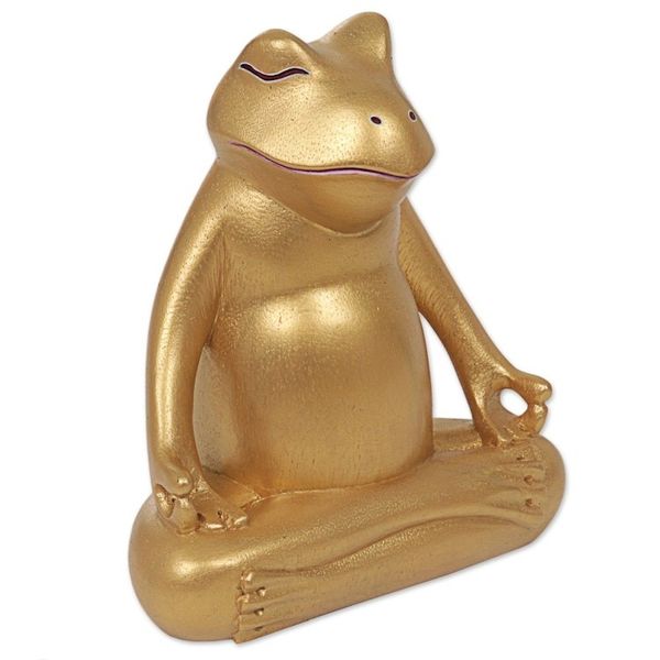 Alternate image for Hand Made Gold Tone Wood Frog Sculpture from Indonesia Peaceful Frog