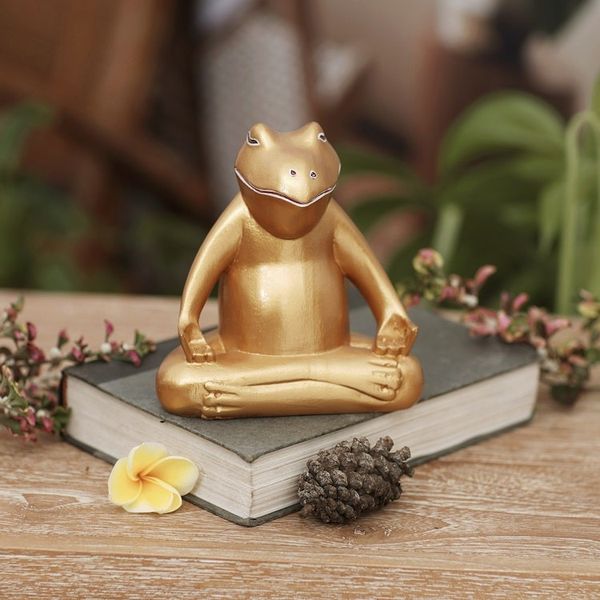 Alternate image for Hand Made Gold Tone Wood Frog Sculpture from Indonesia Peaceful Frog