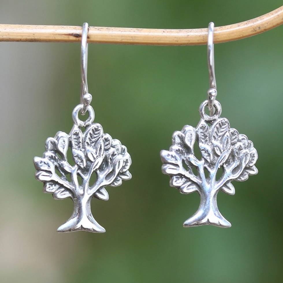 Hand Made Sterling Silver Dangle Earrings Tree Indonesia 'Living Trees'