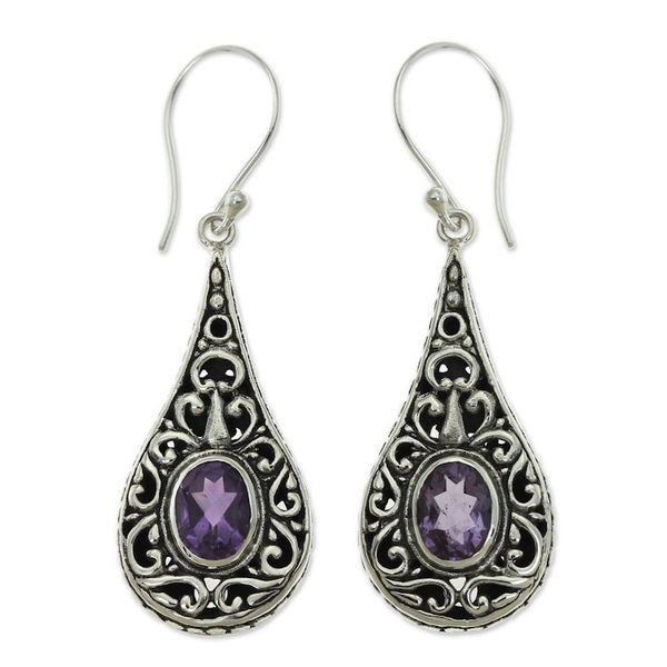Alternate image for Artisan Crafted Earrings with Sterling Silver and Amethyst Balinese Dew
