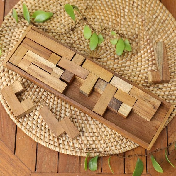 Alternate image for Hand Crafted Recycled Teak Wood Puzzle from Java Tray of Fun