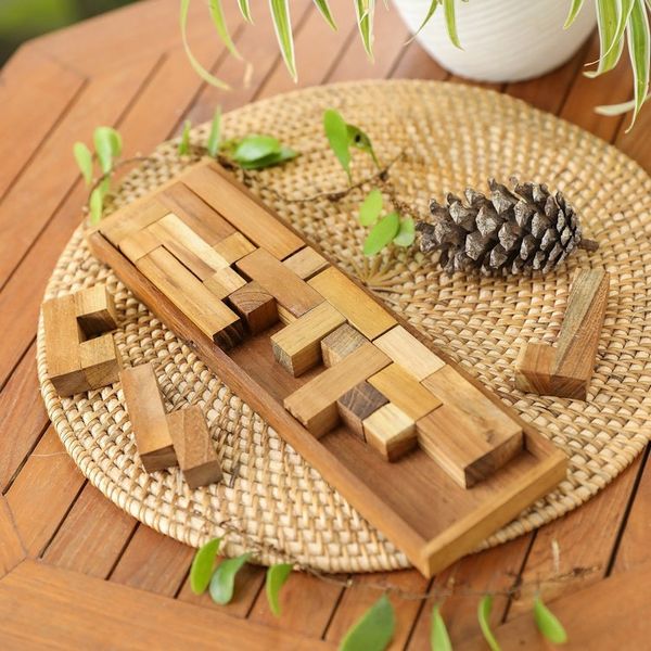 Alternate image for Hand Crafted Recycled Teak Wood Puzzle from Java Tray of Fun