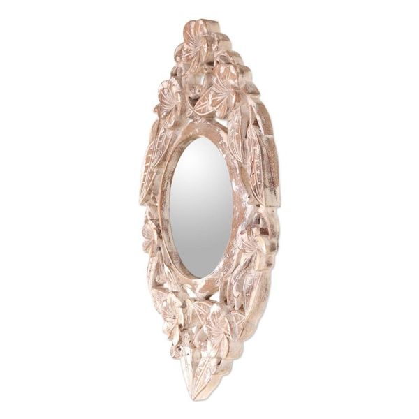 Alternate image for Hand-Carved Wood Round Floral Wall Mirror from Bali Jembrana Frangipani