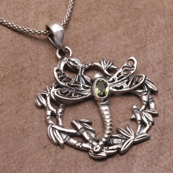 Alternate image for Peridot and 925 Silver Dragonfly Pendant Necklace from Bali Dancing Dragonfly