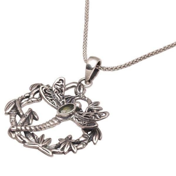 Alternate image for Peridot and 925 Silver Dragonfly Pendant Necklace from Bali Dancing Dragonfly