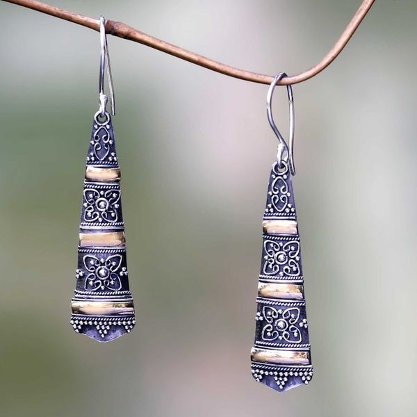 Alternate image for Balinese Fair Trade 18k Gold Accent Silver Dangle Earrings Ubud Beauty