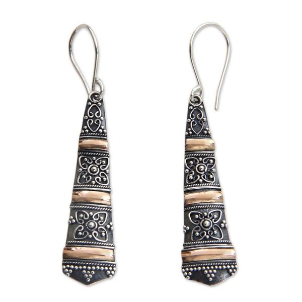 Alternate image for Balinese Fair Trade 18k Gold Accent Silver Dangle Earrings Ubud Beauty