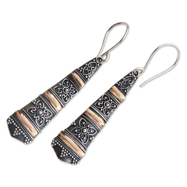 Alternate image for Balinese Fair Trade 18k Gold Accent Silver Dangle Earrings Ubud Beauty