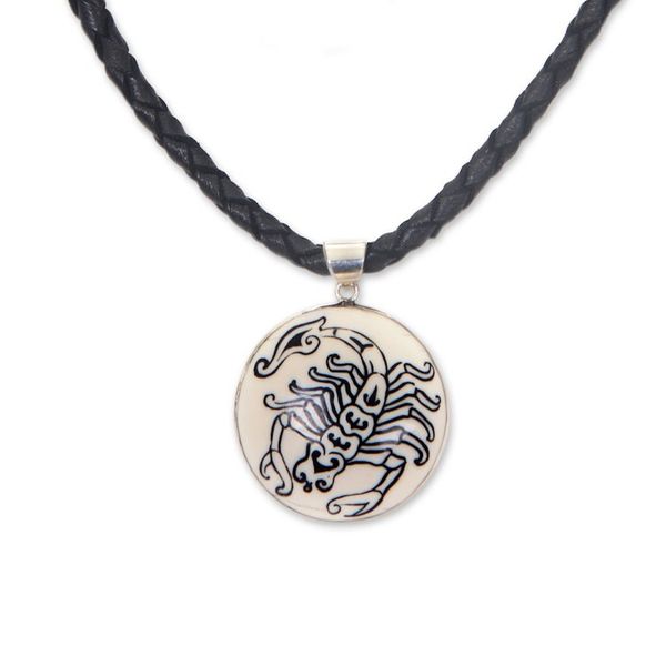 Alternate image for Scorpio Leather Necklace Hand Carved Bone Pendant Scorpio