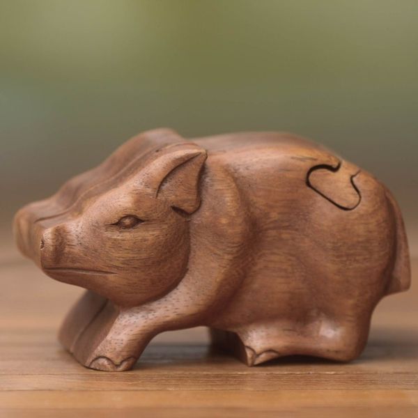 Alternate image for Handmade Puzzle Box Little Pig