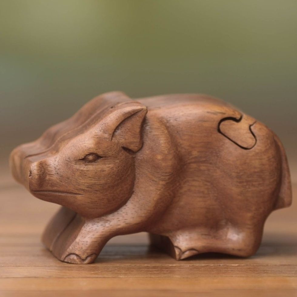 Handmade Puzzle Box 'Little Pig'