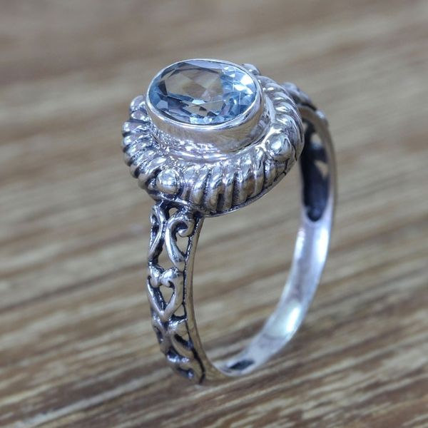 Alternate image for Faceted Blue Topaz Sterling Silver Fair Trade Ring Saba Sea Song
