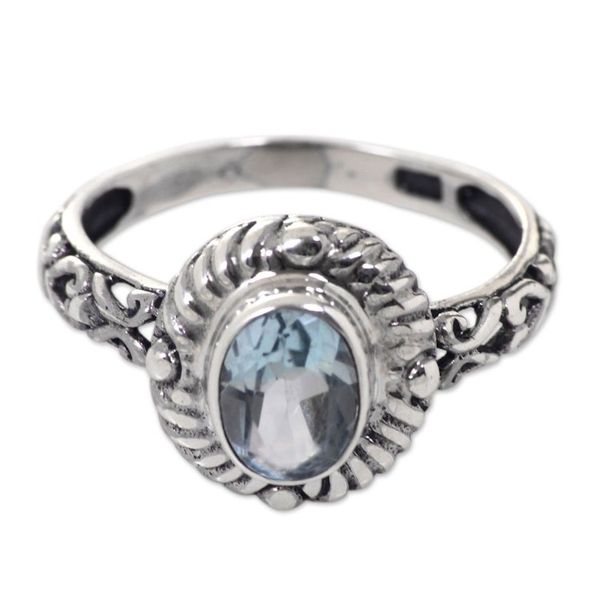 Alternate image for Faceted Blue Topaz Sterling Silver Fair Trade Ring Saba Sea Song