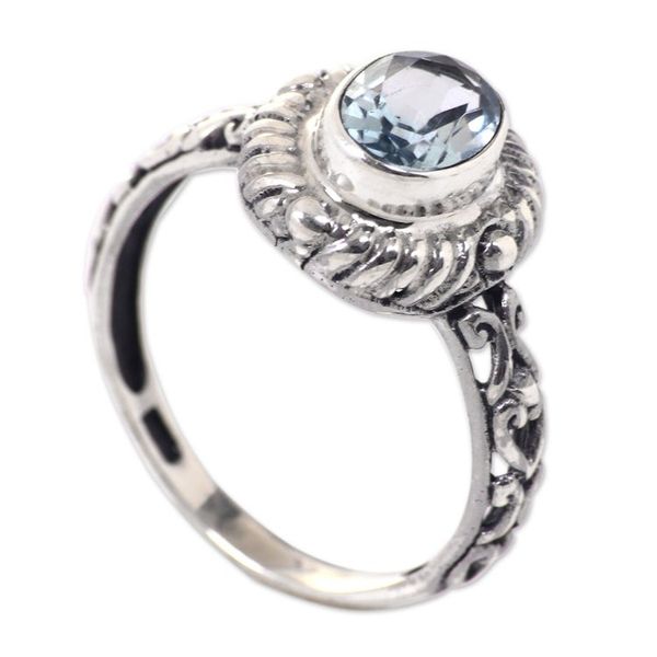 Alternate image for Faceted Blue Topaz Sterling Silver Fair Trade Ring Saba Sea Song