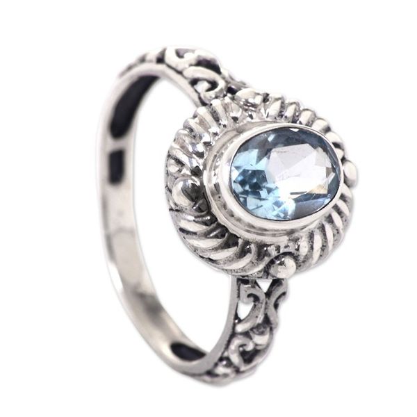 Alternate image for Faceted Blue Topaz Sterling Silver Fair Trade Ring Saba Sea Song