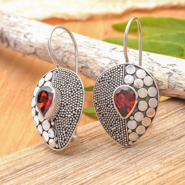 Alternate image for Fair Trade Garnet and Silver Earrings from Bali Scarlet Sincerity