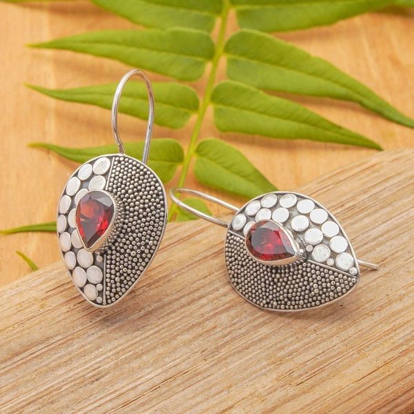 Alternate image for Fair Trade Garnet and Silver Earrings from Bali Scarlet Sincerity