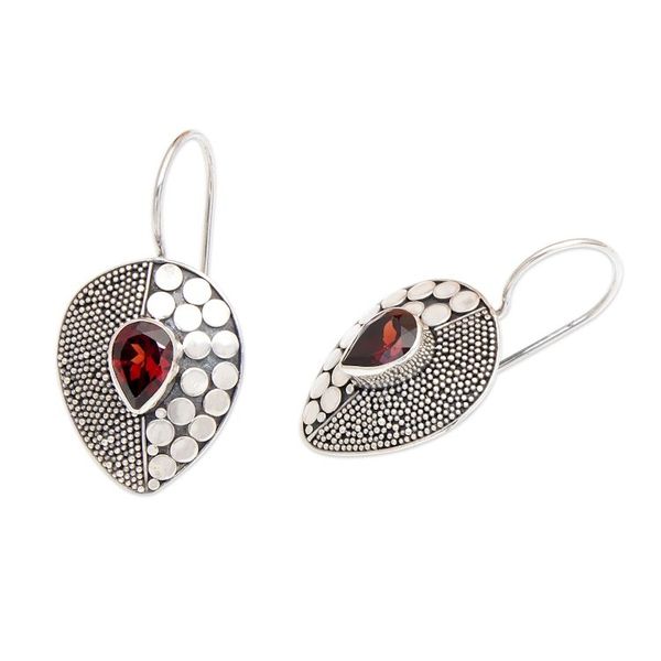 Alternate image for Fair Trade Garnet and Silver Earrings from Bali Scarlet Sincerity