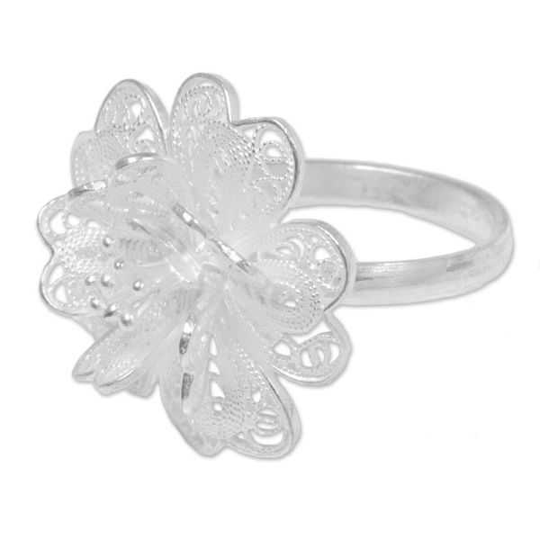 Alternate image for Hand Made Sterling Silver Cocktail Ring Floral Indonesia Sterling Jasmine