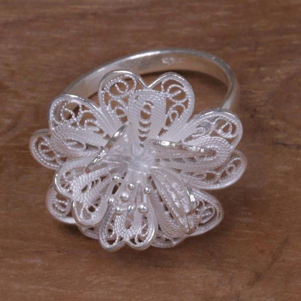 Alternate image for Hand Made Sterling Silver Cocktail Ring Floral Indonesia Sterling Jasmine