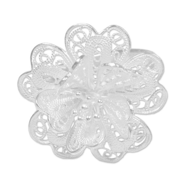 Alternate image for Hand Made Sterling Silver Cocktail Ring Floral Indonesia Sterling Jasmine