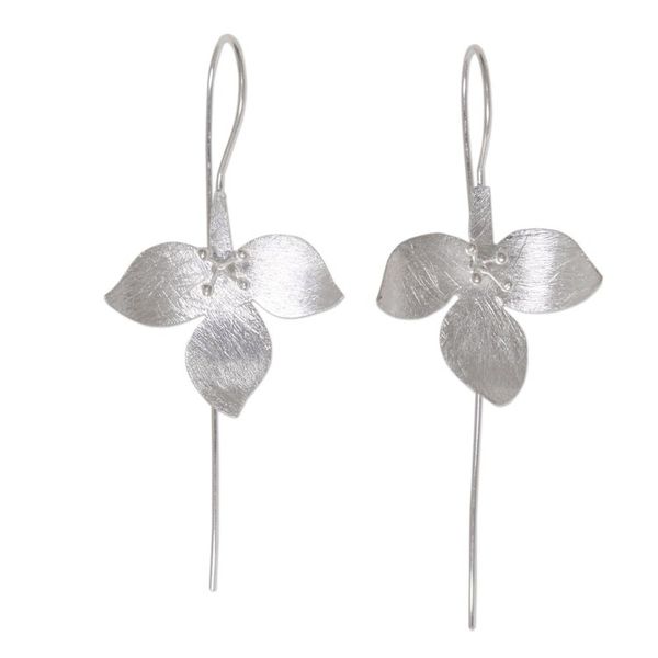 Alternate image for Artisan Crafted Sterling Silver Floral Drop Earrings Silver Tri Flower