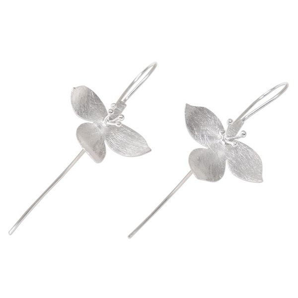 Alternate image for Artisan Crafted Sterling Silver Floral Drop Earrings Silver Tri Flower
