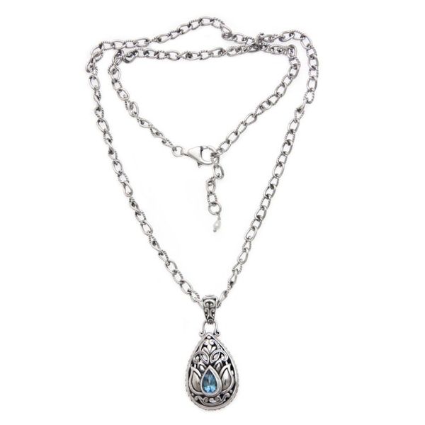 Alternate image for Artisan Crafted Floral Silver Necklace with Blue Topaz Padma Lotus