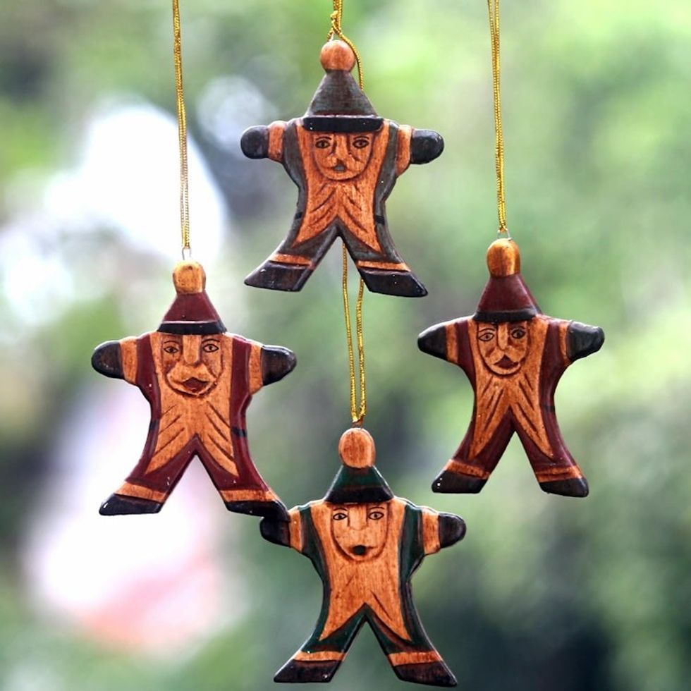 Classic Santa Claus Christmas Ornaments in Maroon and Green 'Happy Santa'