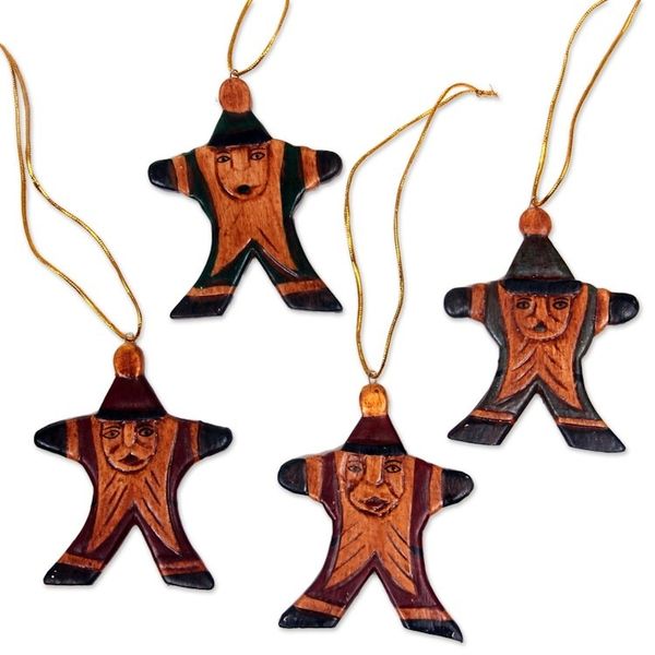 Alternate image for Classic Santa Claus Christmas Ornaments in Maroon and Green Happy Santa