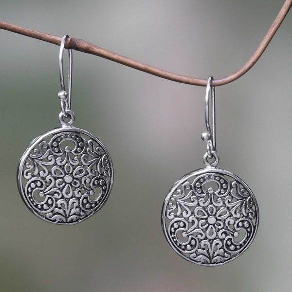 Alternate image for Balinese Handcrafted Sterling Silver Hook Earrings Sacred Moon