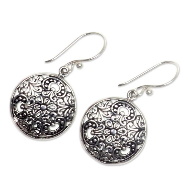 Alternate image for Balinese Handcrafted Sterling Silver Hook Earrings Sacred Moon