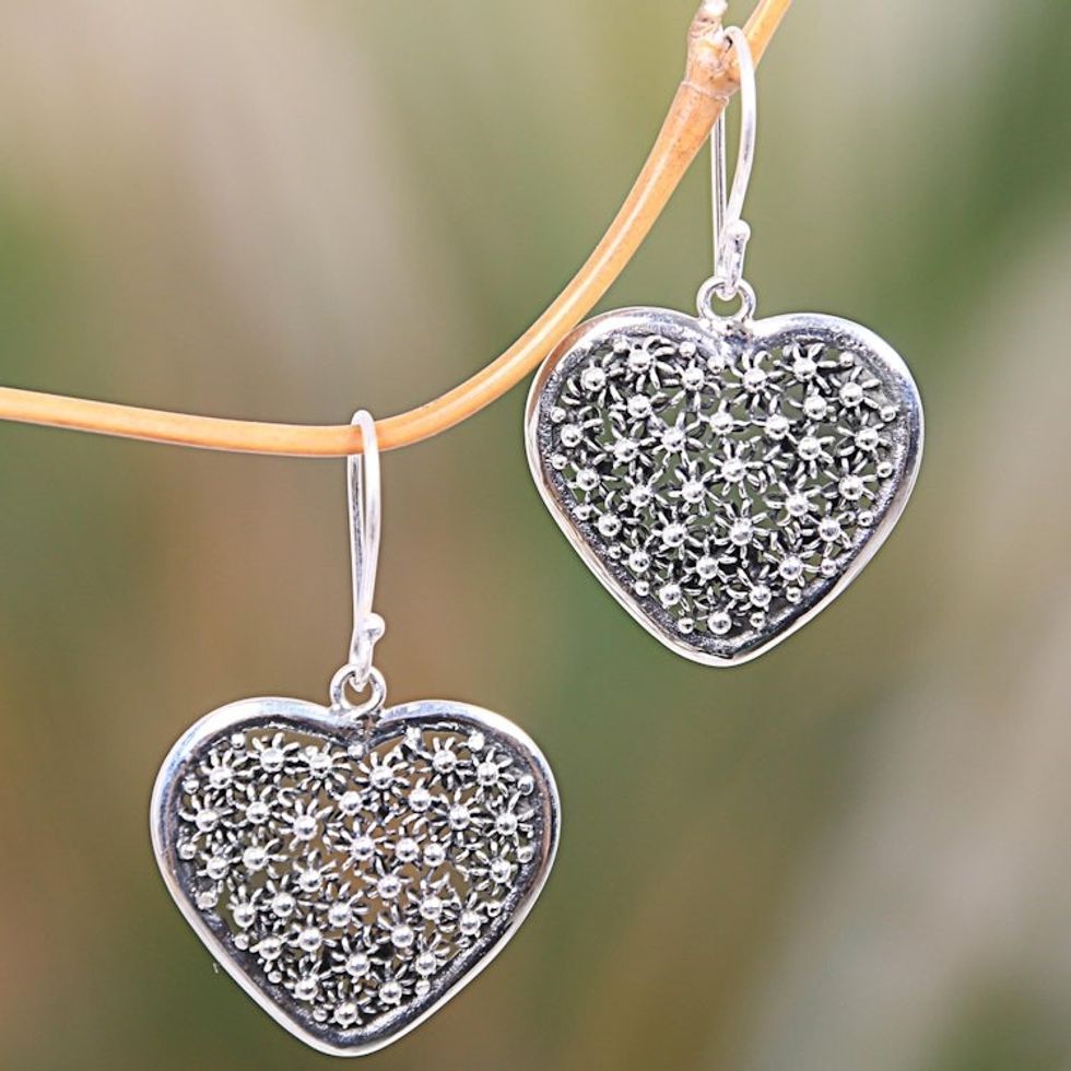Artisan Crafted Sterling Silver Heart Earrings from Bali 'Heart of Coral'